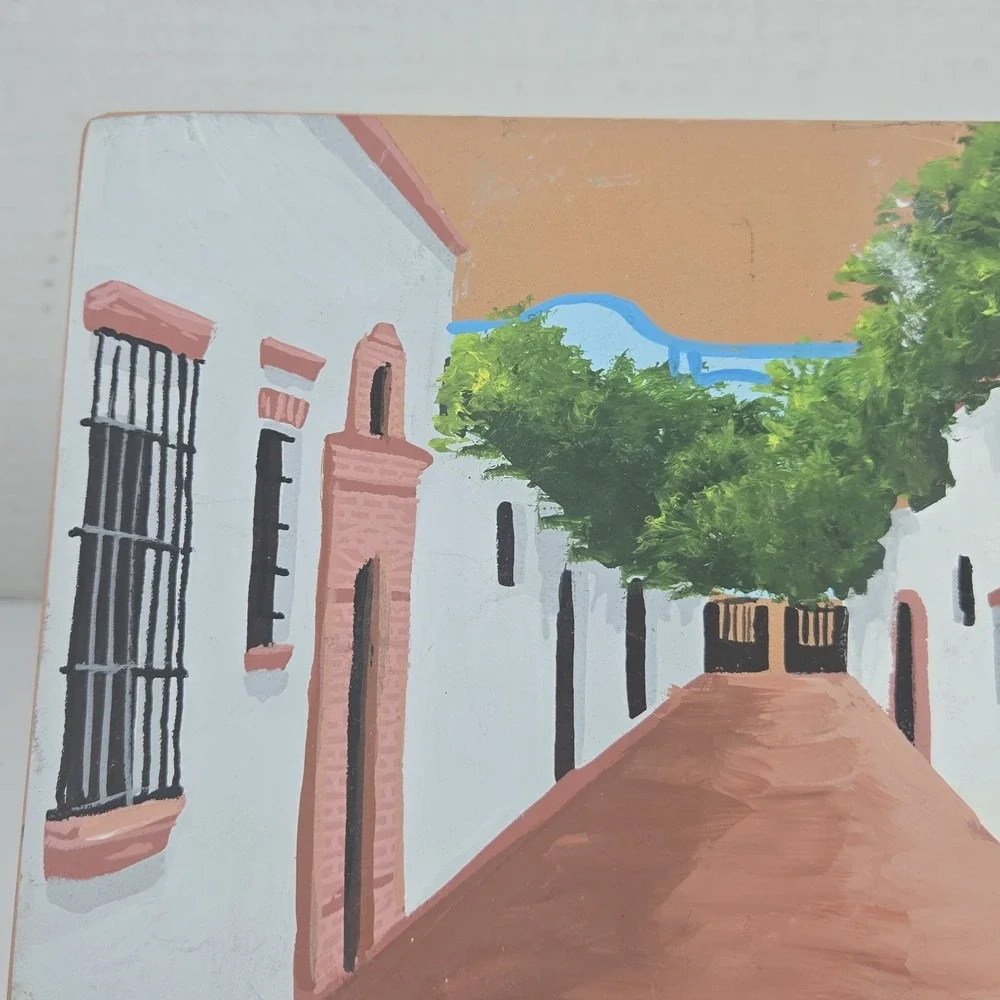 Dominican Republic Priests Alley Folk Art Clay Tile Signed By Artist 8x6